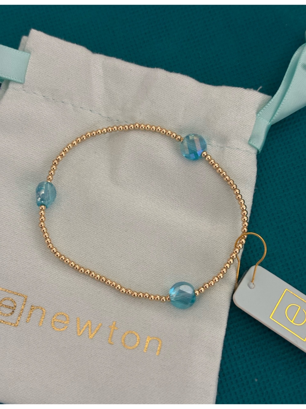 ENewton Gold Beaded Bracelet with Aqua Blue Beads